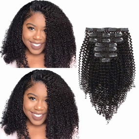 ABH AMAZINGBEAUTY HAIR Kinky Curly Clip in Natural Black Afro Kinkys Curly Hair Extensions 3C Clip in Hair Extensions Real Human Hair for Black Women Curly Clip in 7 Pcs With 17 Clips 120G 12 Inch