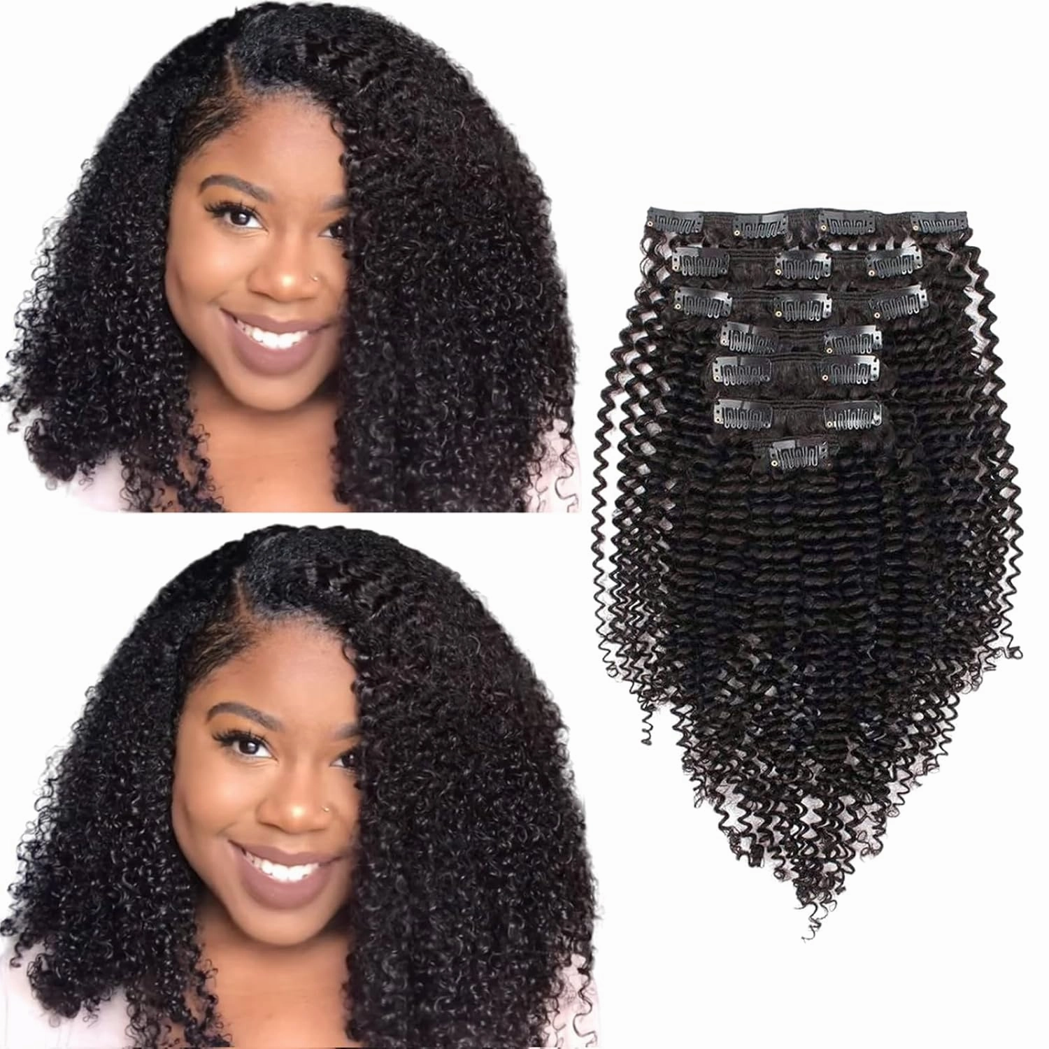ABH AMAZINGBEAUTY HAIR Kinky Curly Clip in Natural Black Afro Kinkys Curly Hair Extensions 3C Clip in Hair Extensions Real Human Hair for Black Women Curly Clip in 7 Pcs With 17 Clips 120G 12 Inch