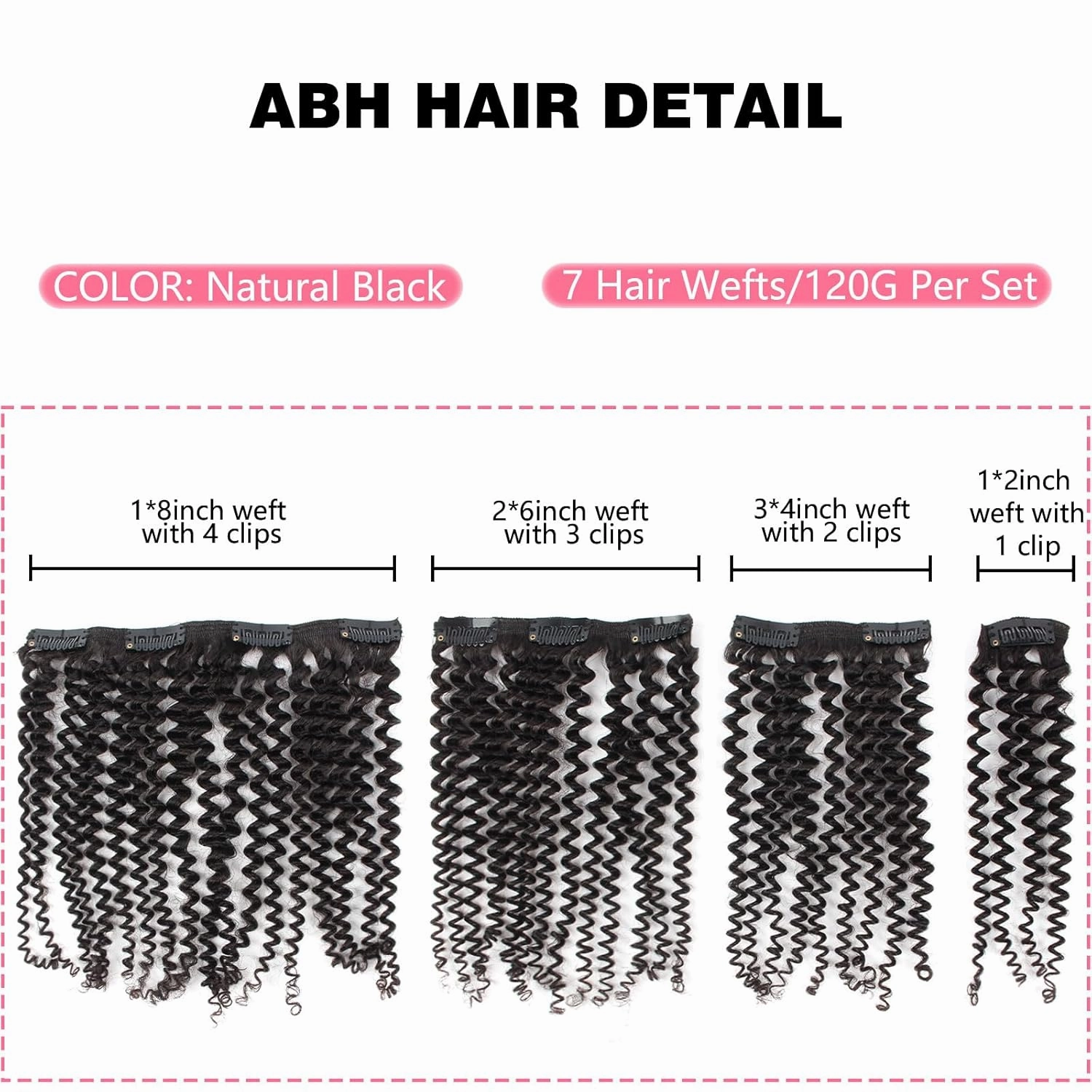 ABH AMAZINGBEAUTY HAIR Kinky Curly Clip in Natural Black Afro Kinkys Curly Hair Extensions 3C Clip in Hair Extensions Real Human Hair for Black Women Curly Clip in 7 Pcs With 17 Clips 120G 12 Inch