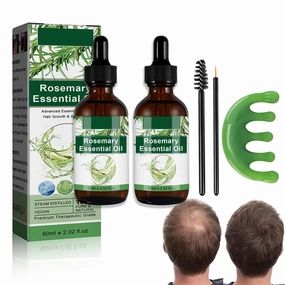 Aceite de Romero Para, 1 Masajeador, Aceite de Romero Para el Crecimiento Del Cabello, Aceite de Ricino para Cejas y Pestañas y