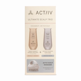 ACTIIV Ultimate Scalp Trio | Soothes Dry, Itchy Scalp, Reduces Flakes, Strengthens And Hydrates Hair, Includes Dandruff Shampoo, Conditioner & Scalp Massager, Vegan, For All Hair Types