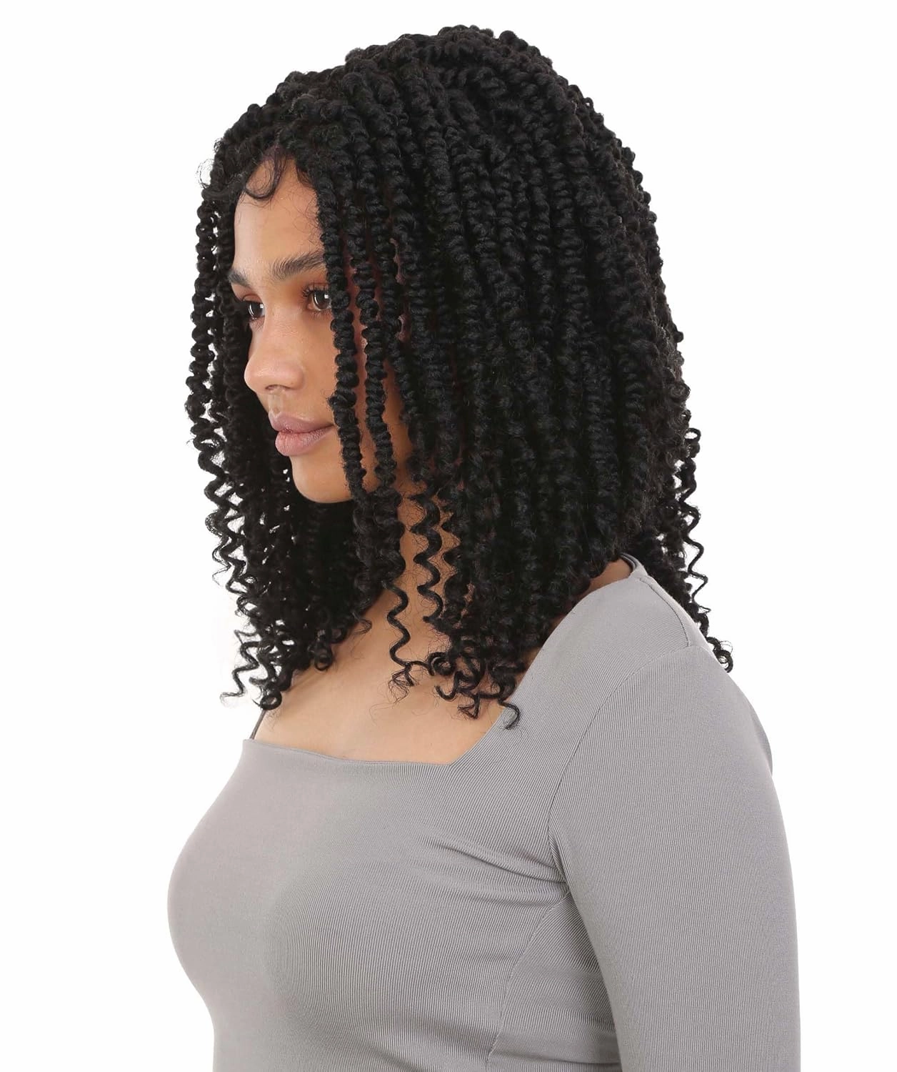 Adeline 16-inches Passion Twist 4"×5" HD Lace Wig, Heat Resistant Fiber, (Black)
