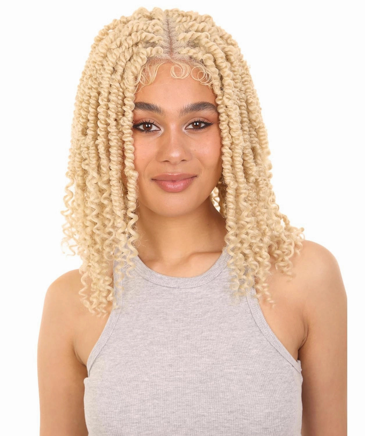 Adeline 16-inches Passion Twist 4"×5" HD Lace Wig, Heat Resistant Fiber, (Light Blonde)