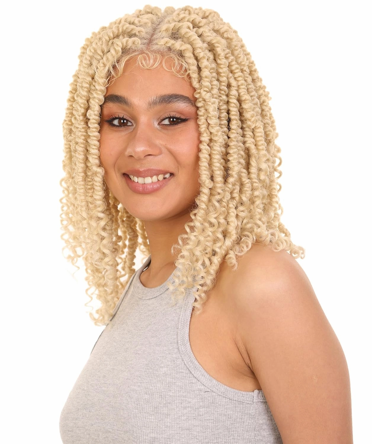 Adeline 16-inches Passion Twist 4"×5" HD Lace Wig, Heat Resistant Fiber, (Light Blonde)