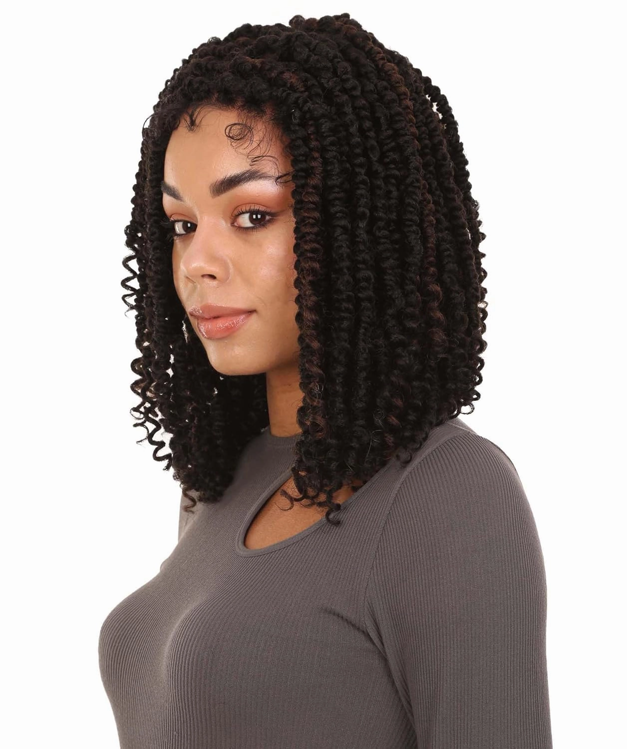 Adeline 16-inches Passion Twist 4"×5" HD Lace Wig, Heat Resistant Fiber, (Natural black and a medium auburn ombre)