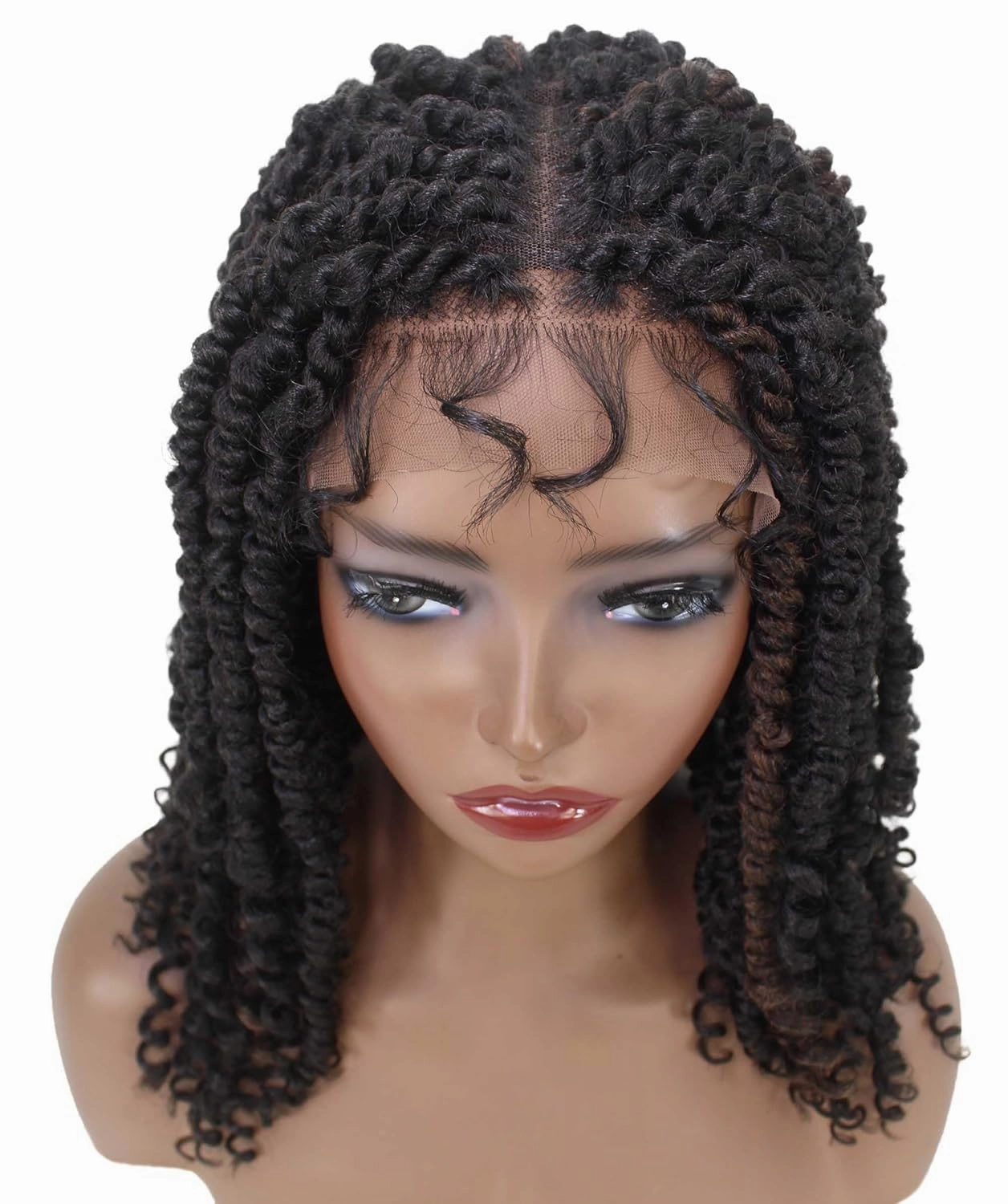 Adeline 16-inches Passion Twist 4"×5" HD Lace Wig, Heat Resistant Fiber, (Natural black and a medium auburn ombre)