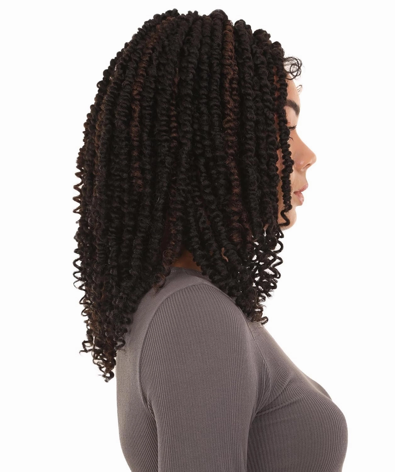 Adeline 16-inches Passion Twist 4"×5" HD Lace Wig, Heat Resistant Fiber, (Natural black and a medium auburn ombre)