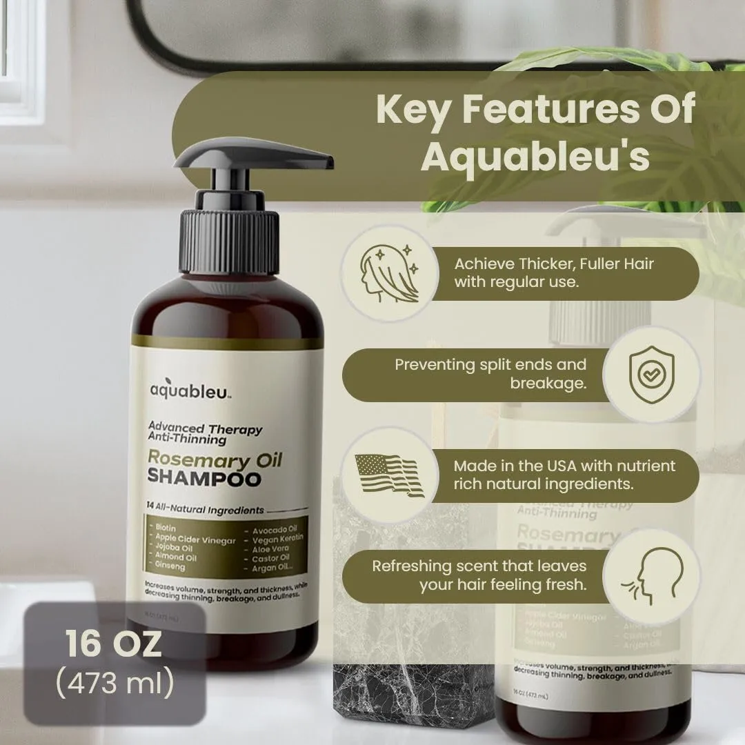 Advanced Therapy Anti-Thinning Rosemary Oil Shampoo with 14 All-Natural Ingredients for Volume, Strength, and Thickness (16oz)