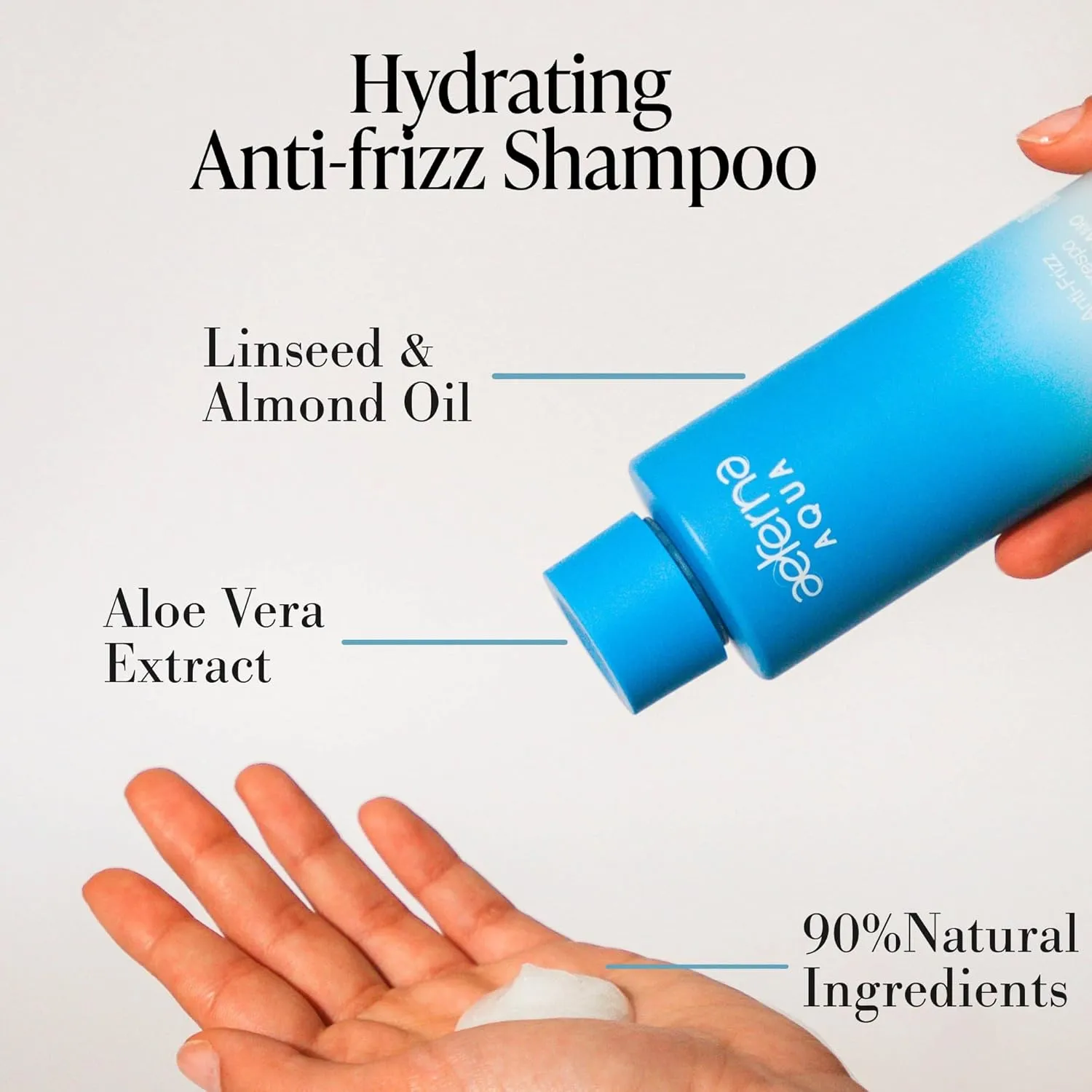 Aeterna AQUA Hydrating Anti-Frizz Shampoo – Color-Safe, Sulfate-Free – With Aloe Vera, Almond & Linseed Oil for Smooth, Strong & Healthy Hair – 250 ml