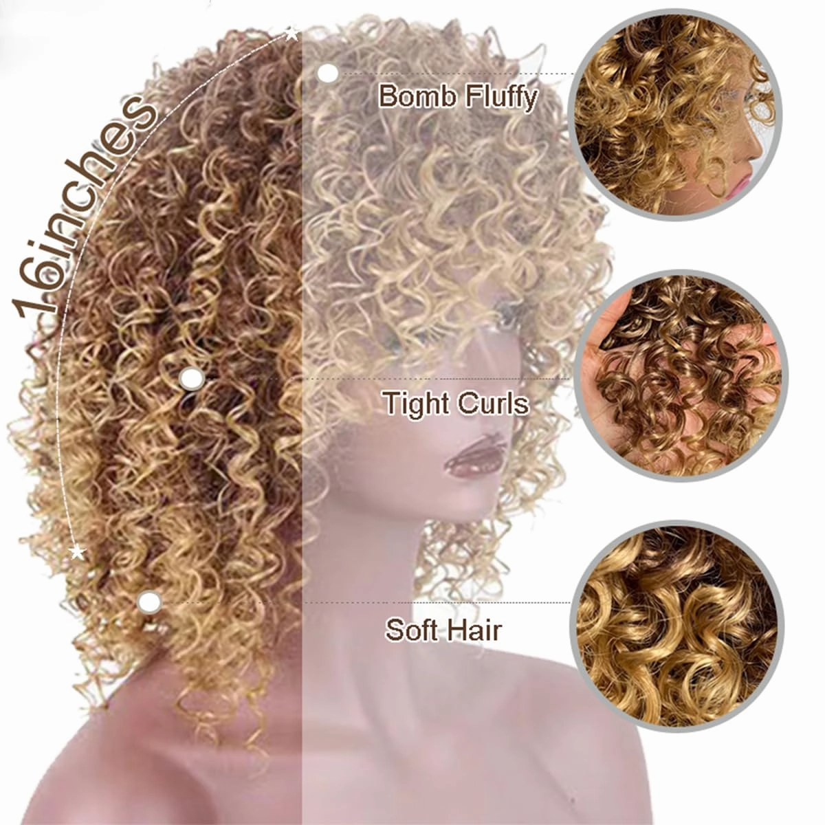Afro Blonde Curly Wigs for Black Women,Kinky Blonde Wig With Bangs Synthetic Heat Resistant Hair for Daily Use