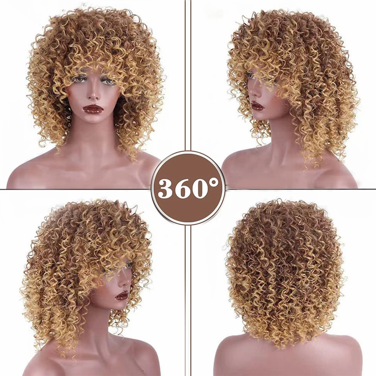 Afro Blonde Curly Wigs for Black Women,Kinky Blonde Wig With Bangs Synthetic Heat Resistant Hair for Daily Use