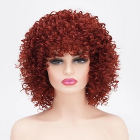 Afro Short Curly Orange Wigs for Black Women,Kinky Ombre Orange Wig With Bangs Synthetic Heat Resistant Hair for Daily Use