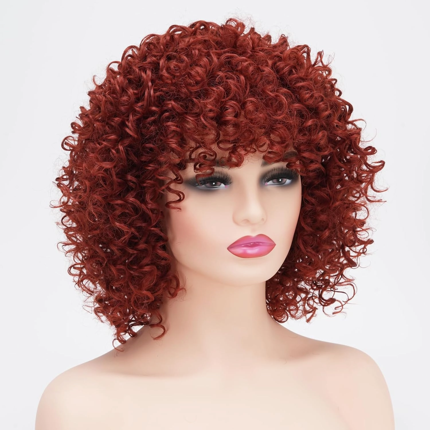 Afro Short Curly Orange Wigs for Black Women,Kinky Ombre Orange Wig With Bangs Synthetic Heat Resistant Hair for Daily Use