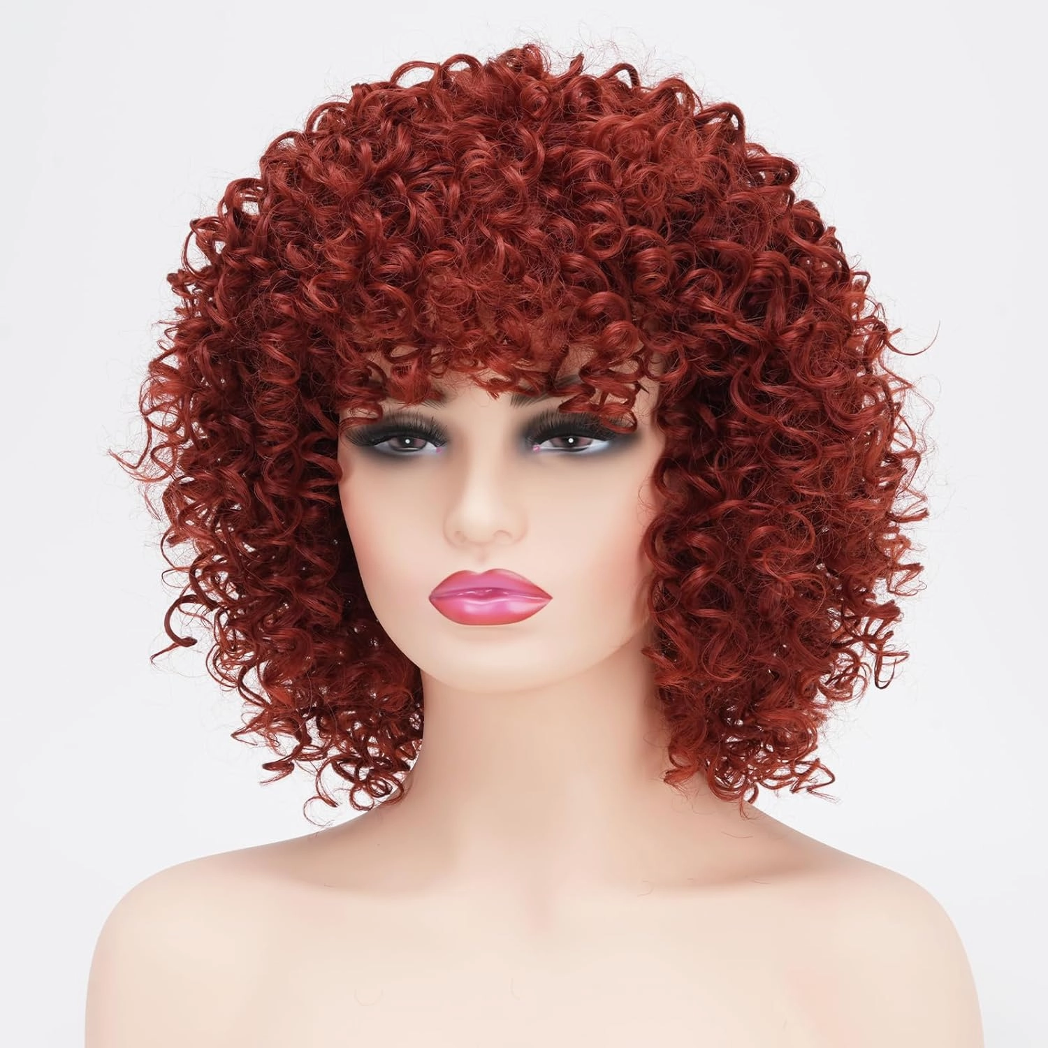 Afro Short Curly Orange Wigs for Black Women,Kinky Ombre Orange Wig With Bangs Synthetic Heat Resistant Hair for Daily Use