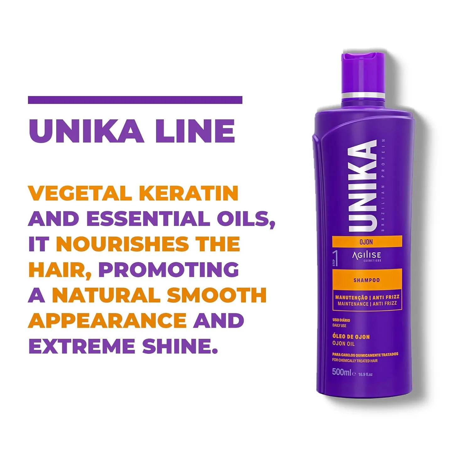 agilise Unika Ojon Home Care Hair Shampoo - Chemically Treated Hair Care, Sulfate Free Shampoo - Vegetal Keratin, Coconut Oil, Ojon Oil, VEGAN -16.9fl.oz/500ml