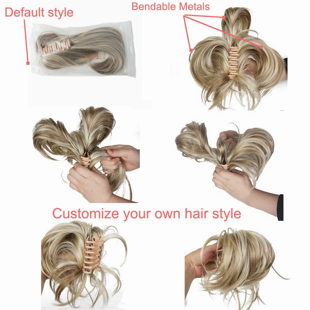 Aimole Adjustable Messy Style Ponytail Clip-on Straight Wig Short Extensions Hair Synthetic Hairpiece (H16-613 Blonde Highlighted)