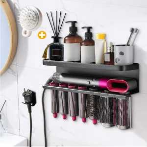 Airwrap Storage Holder Compatible with Dyson Airwrap Curling Iron Wall Mounted Storage Rack Holder for Home Organizer (with Comb) Black