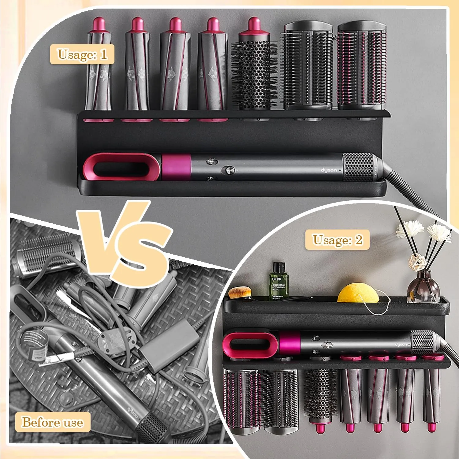 Airwrap Storage Holder Compatible with Dyson Airwrap Curling Iron Wall Mounted Storage Rack Holder for Home Organizer (with Comb) Black