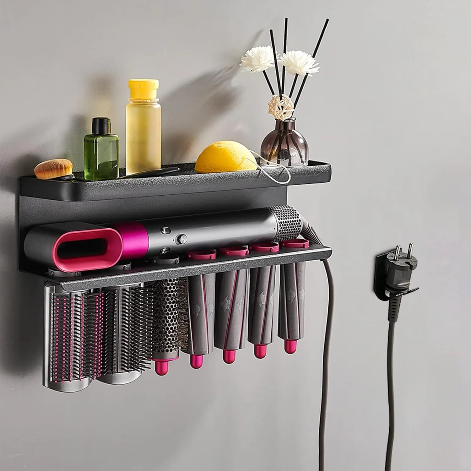 Airwrap Storage Holder Compatible with Dyson Airwrap Curling Iron Wall Mounted Storage Rack Holder for Home Organizer (with Comb) Black