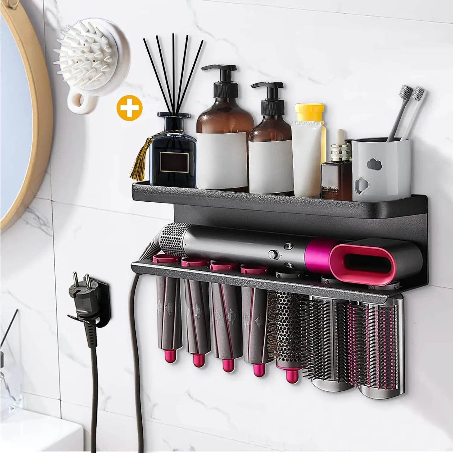 Airwrap Storage Holder Compatible with Dyson Airwrap Curling Iron Wall Mounted Storage Rack Holder for Home Organizer (with Comb) Black