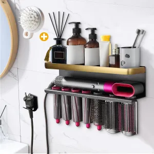 Airwrap Storage Holder Compatible with Dyson Airwrap Curling Iron Wall Mounted Storage Rack Holder for Home Organizer (with Comb) Gold