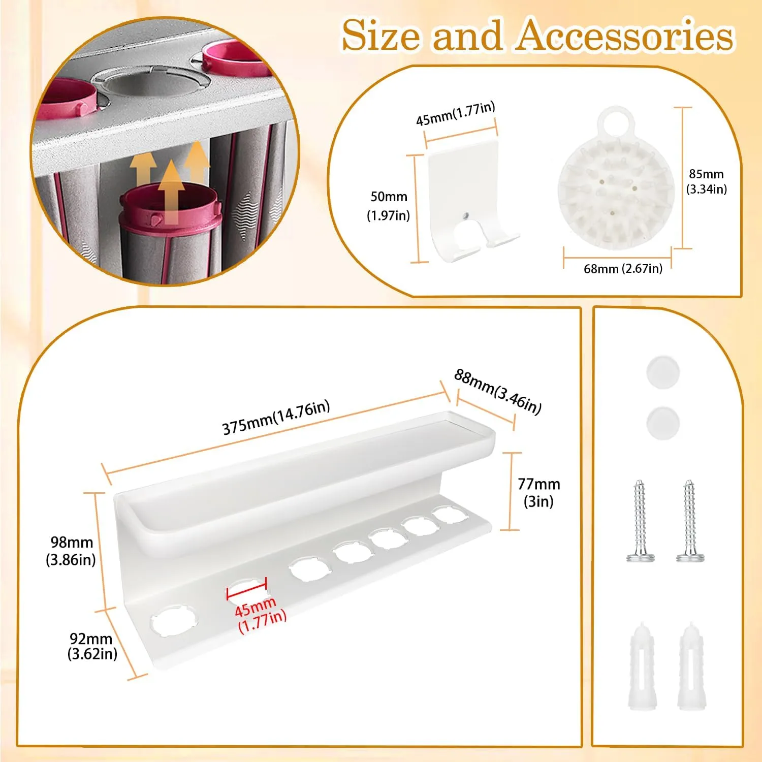 Airwrap Storage Holder Compatible with Dyson Airwrap Curling Iron Wall Mounted Storage Rack Holder for Home Organizer (with Comb) White