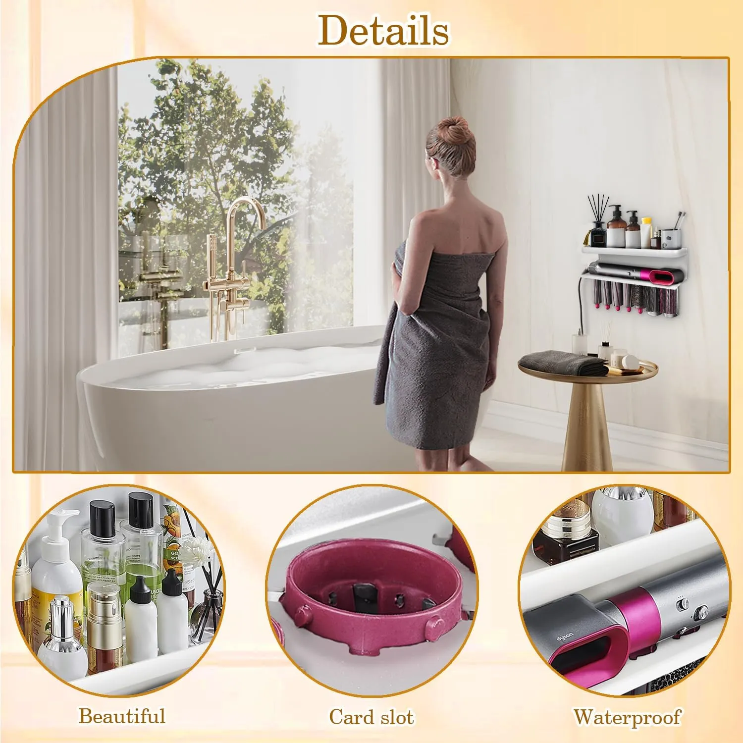 Airwrap Storage Holder Compatible with Dyson Airwrap Curling Iron Wall Mounted Storage Rack Holder for Home Organizer (with Comb) White