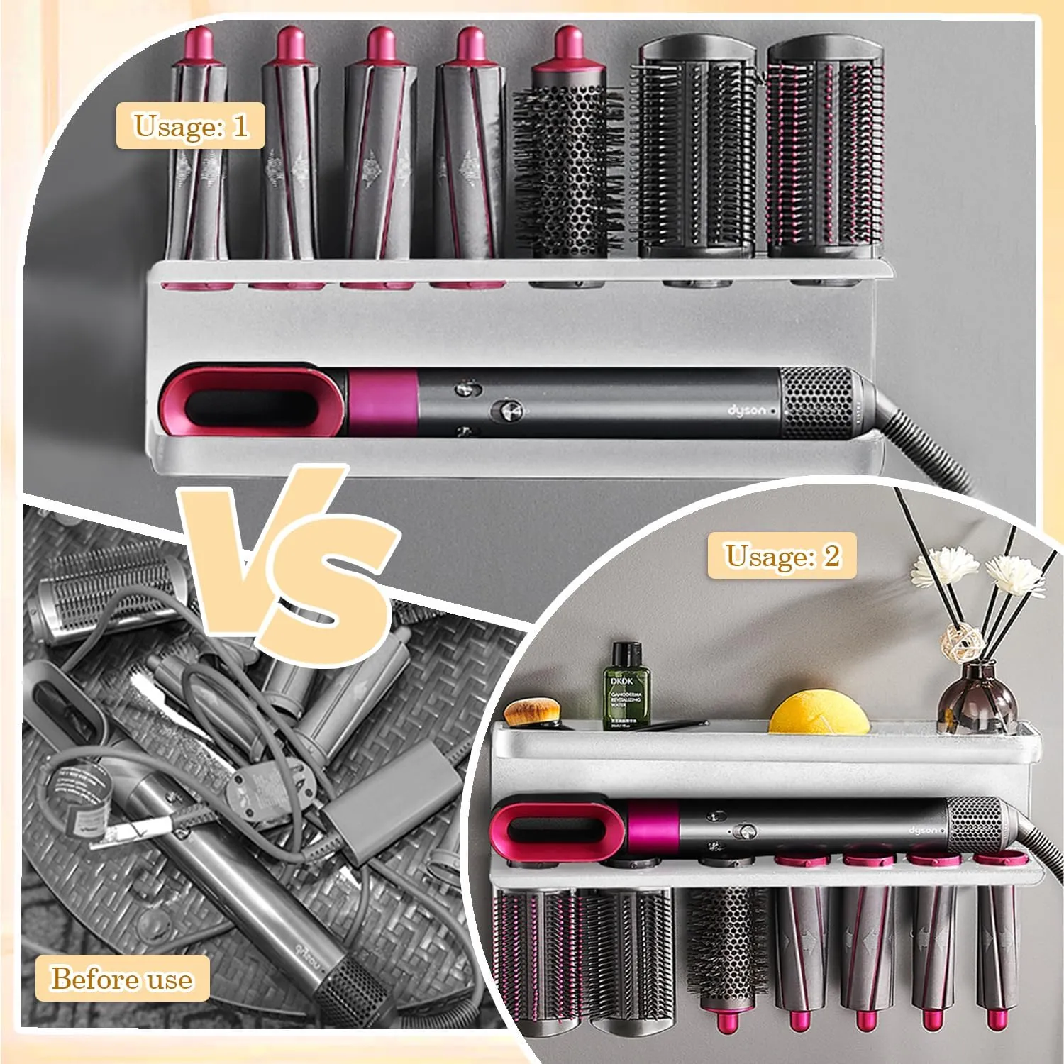 Airwrap Storage Holder Compatible with Dyson Airwrap Curling Iron Wall Mounted Storage Rack Holder for Home Organizer (with Comb) White