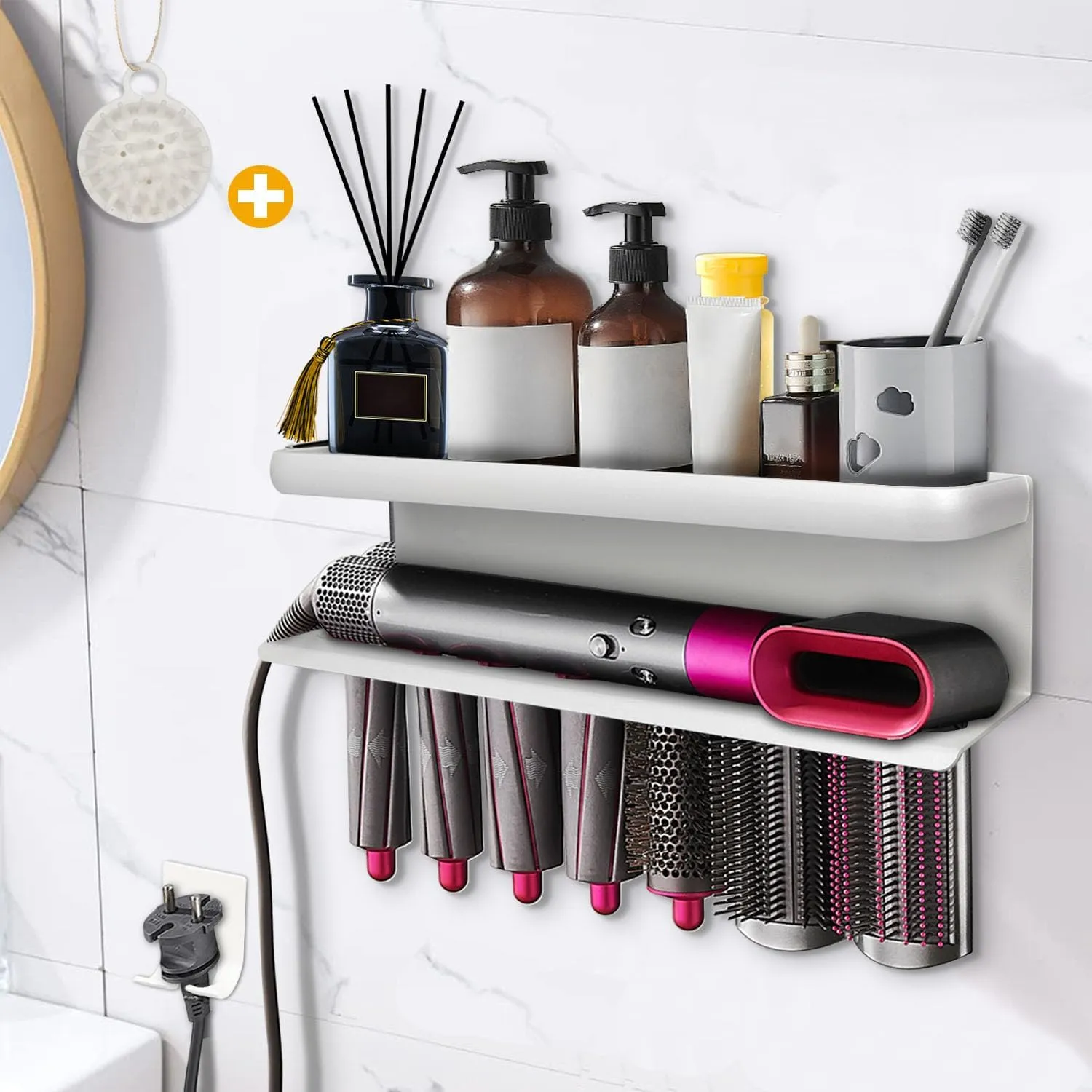 Airwrap Storage Holder Compatible with Dyson Airwrap Curling Iron Wall Mounted Storage Rack Holder for Home Organizer (with Comb) White