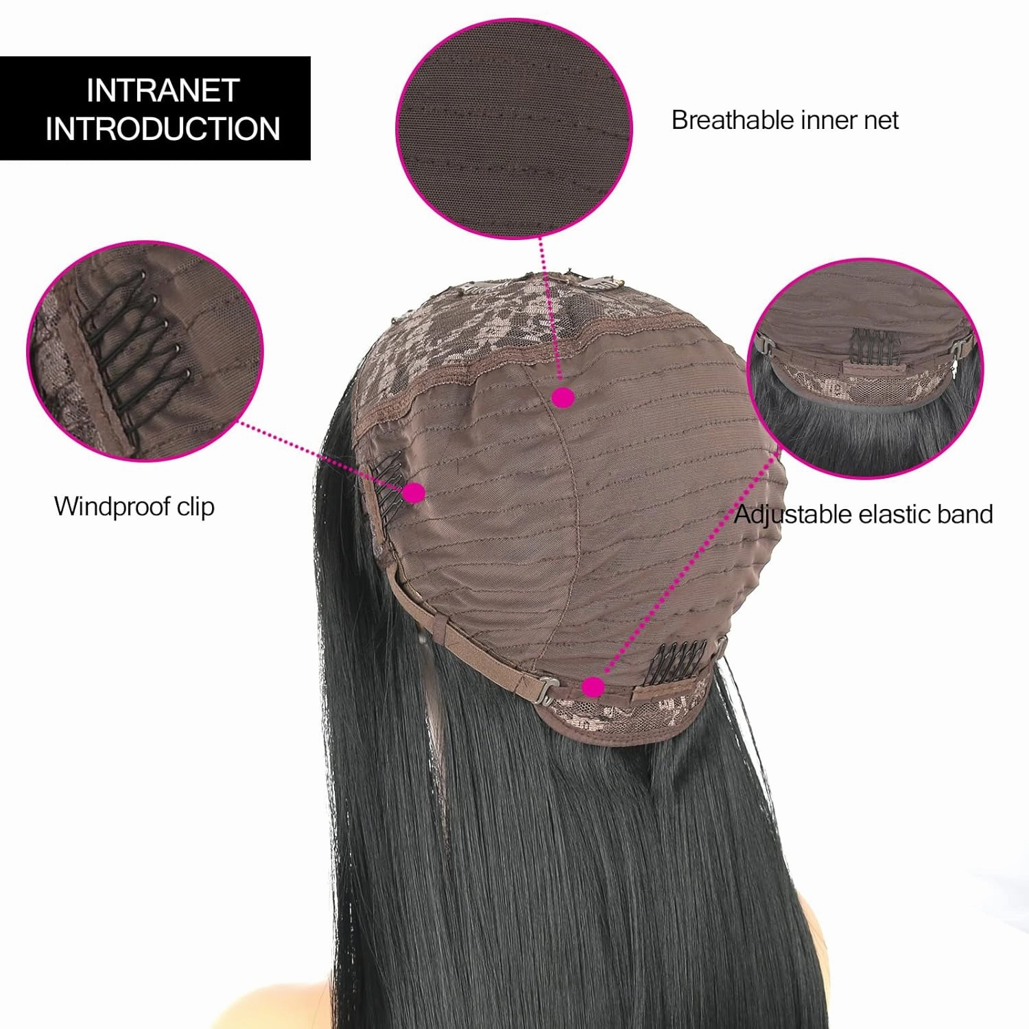 Aisaide 22-Inch Straight V Part Wig - Synthetic Hair Long Black Half Wig for Black Women - Glueless U Shape Full Head Clip-in Hair Extensions 1B