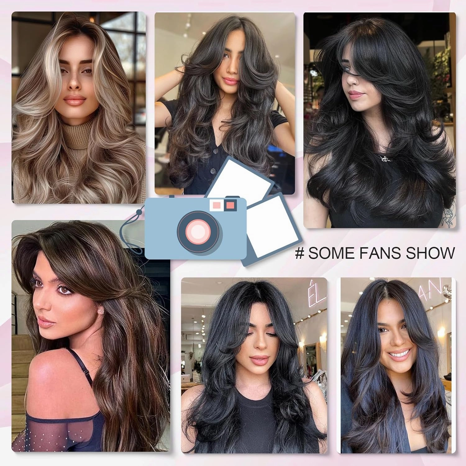 Aisaide Long Wavy Brown Layered Wig with Curtain Bangs for Black Women,Synthetic Layered Long Wavy Natural Brown Shaggy Butterfly Haircut Wigs with Thin Hair for Women 24inch