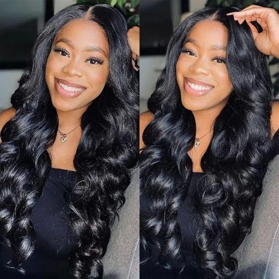 Aisaide V Part Wig Body Wave U Part Upgrade Half Wigs for Black Women Long Wavy Synthetic V/U Part Clip in Hair Extensions No Leave Out V Shaped 24inch 1B