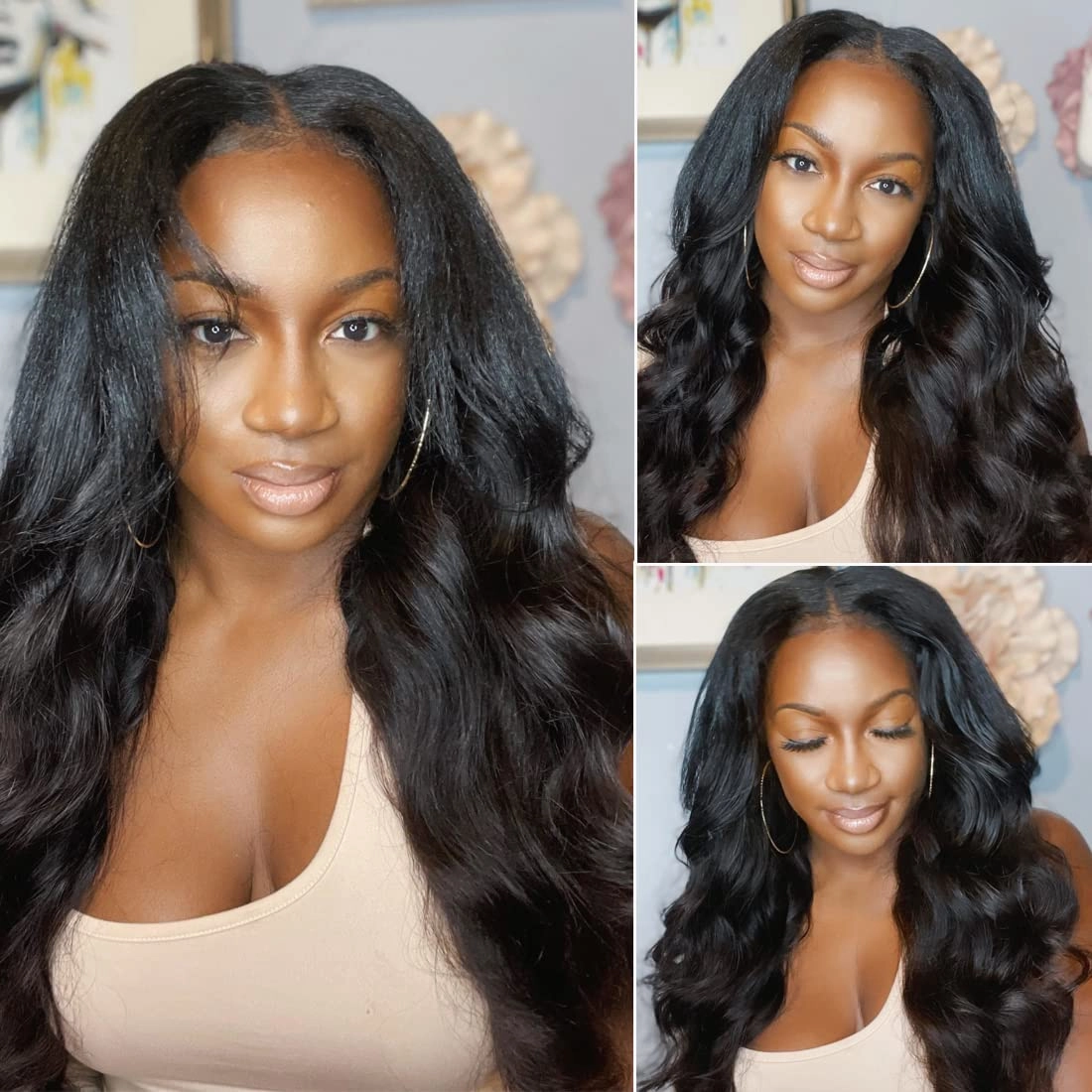 Aisaide V Part Wig Body Wave U Part Upgrade Half Wigs for Black Women Long Wavy Synthetic V/U Part Clip in Hair Extensions No Leave Out V Shaped 24inch 1B