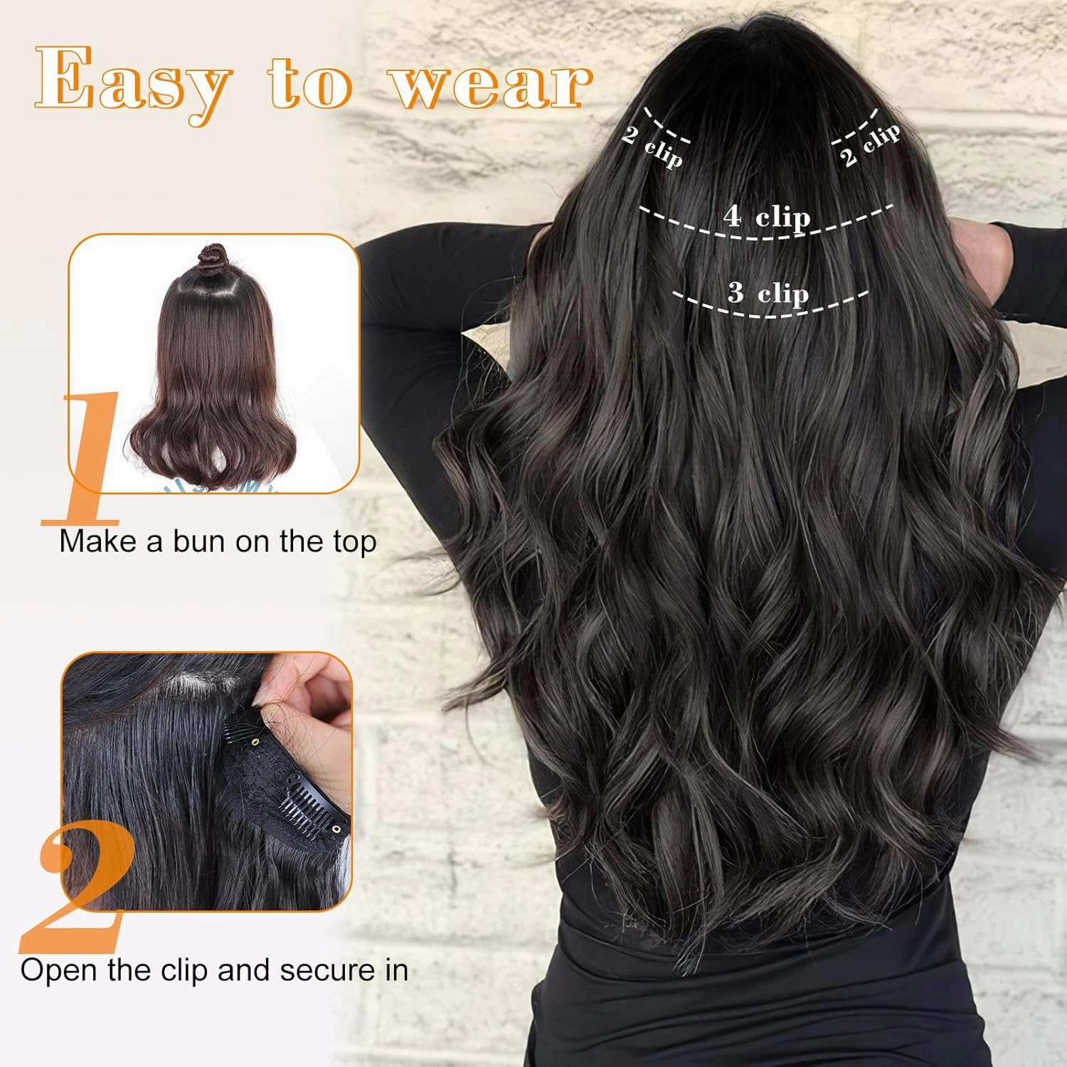 AISI BEAUTY Clip in Synthetic Hair Extensions 4PCS 20 Inch Long Wavy Hair Extensions Natural Thick Hairpieces for Women Daily and Part Use(Ombre Blonde)