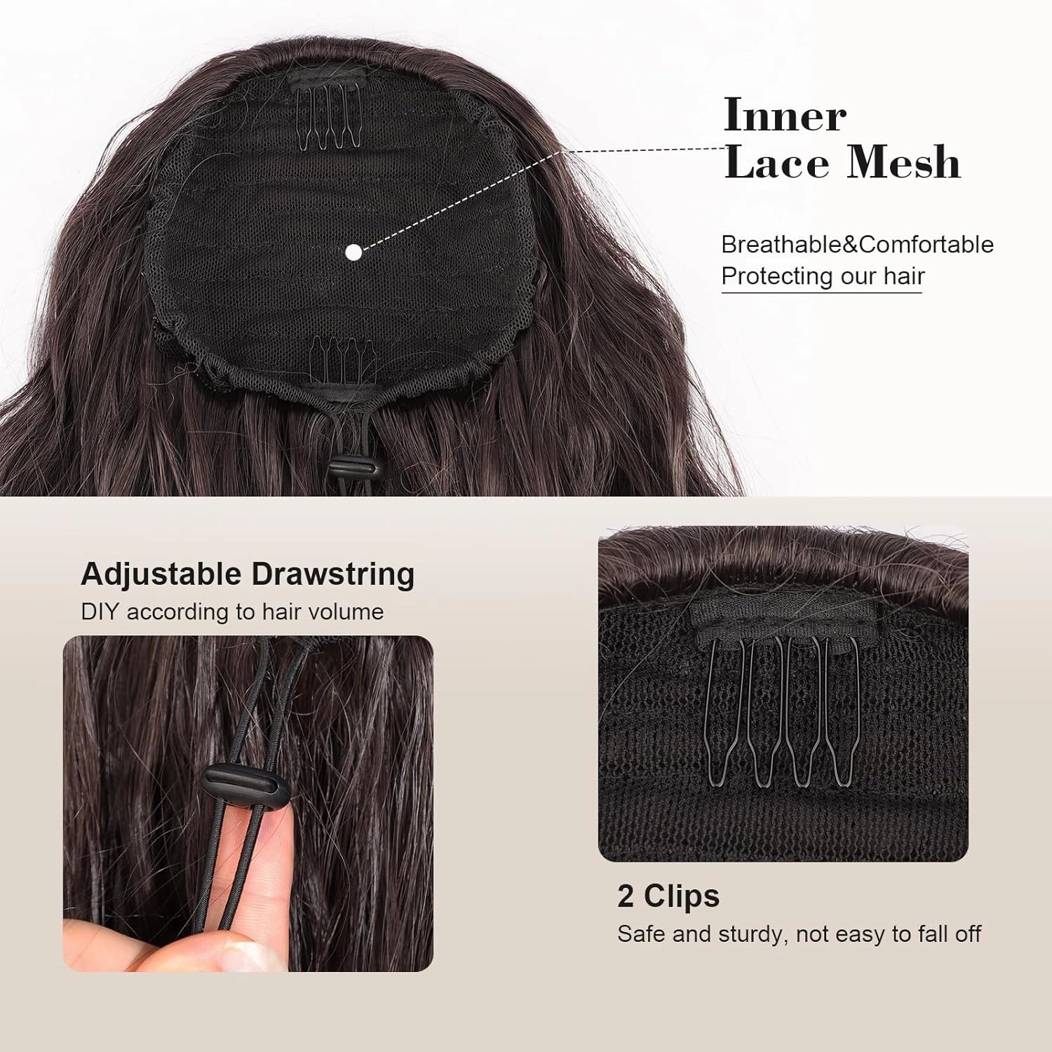 AISI BEAUTY Ponytail Extension Drawstring Ponytail for Women 18 Inch Curly Wavy Synthetic Hair Ponytail for Daily Party Use(Dark Brown)