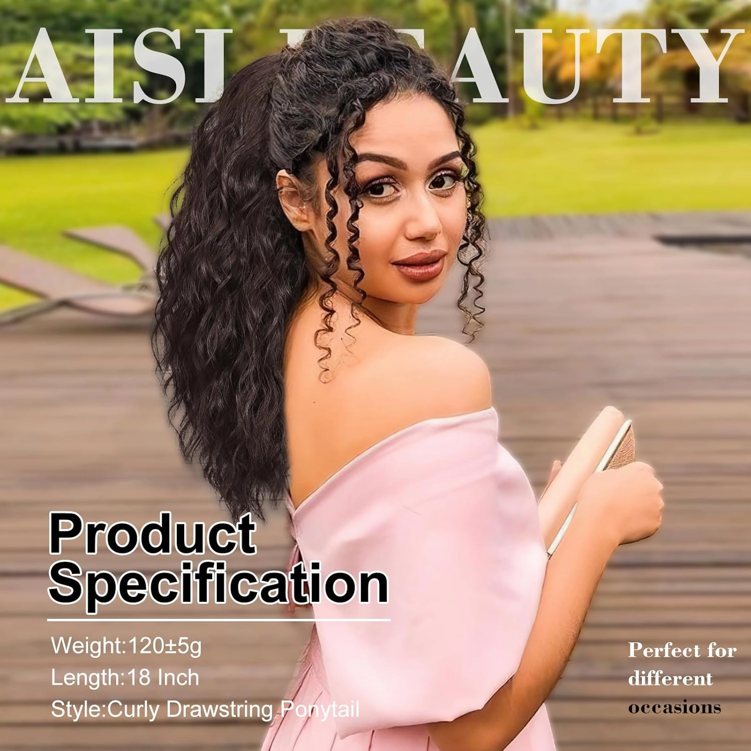 AISI BEAUTY Ponytail Extension Drawstring Ponytail for Women 18 Inch Curly Wavy Synthetic Hair Ponytail for Daily Party Use(Dark Brown)
