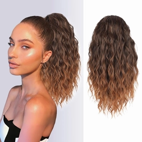 AISI BEAUTY Ponytail Extension Drawstring Ponytail for Women 18 Inch Curly Wavy Synthetic Hairpiece for Daily Party Use(4T30)