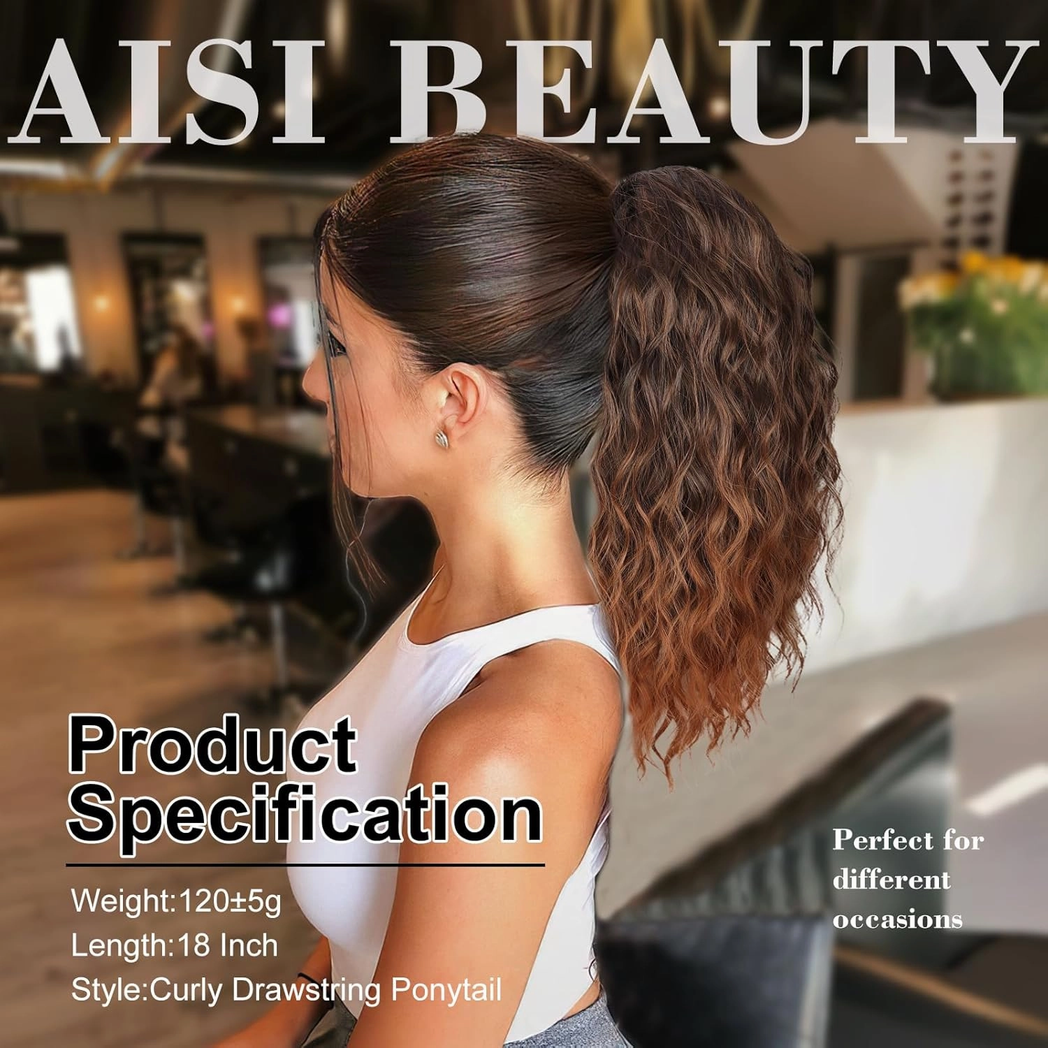 AISI BEAUTY Ponytail Extension Drawstring Ponytail for Women 18 Inch Curly Wavy Synthetic Hairpiece for Daily Party Use(4T30)