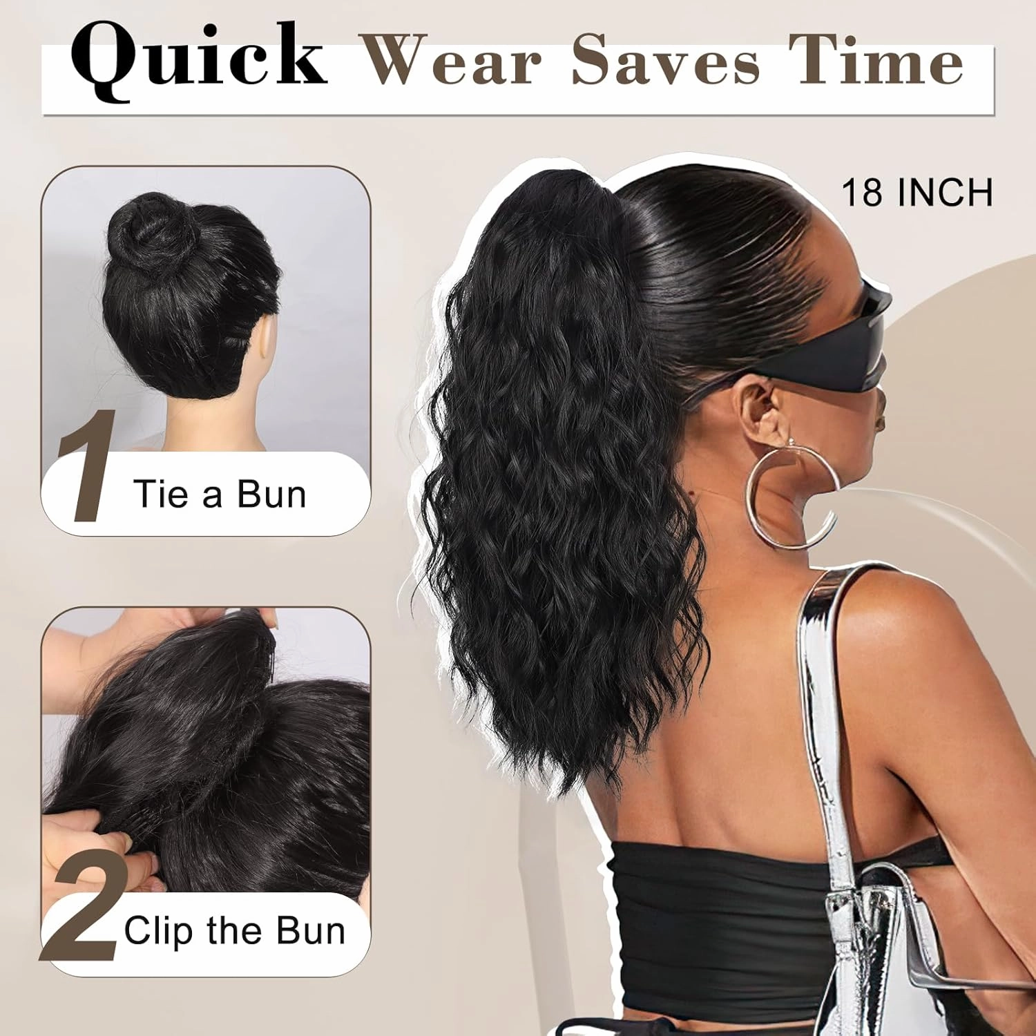 AISI BEAUTY Ponytail Extension Drawstring Ponytail for Women 18 Inch Curly Wavy Synthetic Hairpiece for Daily Party Use(4T30)