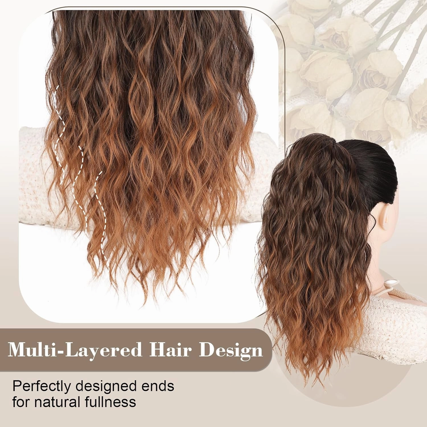 AISI BEAUTY Ponytail Extension Drawstring Ponytail for Women 18 Inch Curly Wavy Synthetic Hairpiece for Daily Party Use(4T30)