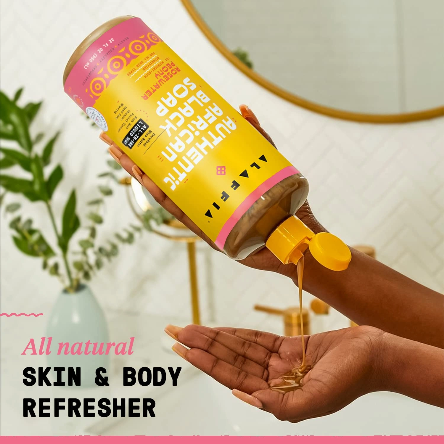 Alaffia Authentic African Black Soap, Rosewater Peony, 2-Pack – All-in-One Moisturizing Cleanser for Face, Hands, Body & Hair, 32 Oz Ea
