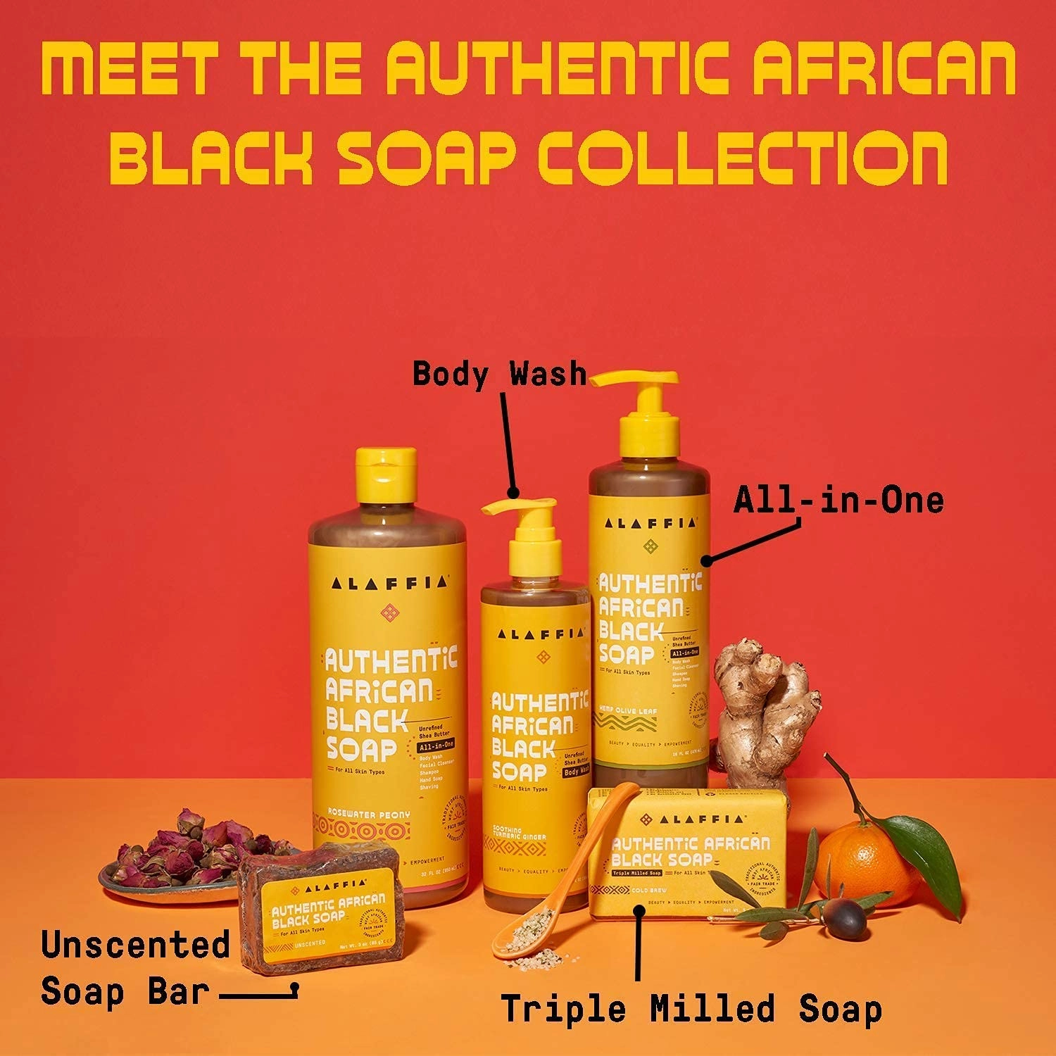 Alaffia Skin Care, Authentic African Black Soap, All in One Body Wash, Face Wash, Shampoo & Shaving Soap with Fair Trade Shea Butter Lavender Ylang Ylang 32 Fl Oz