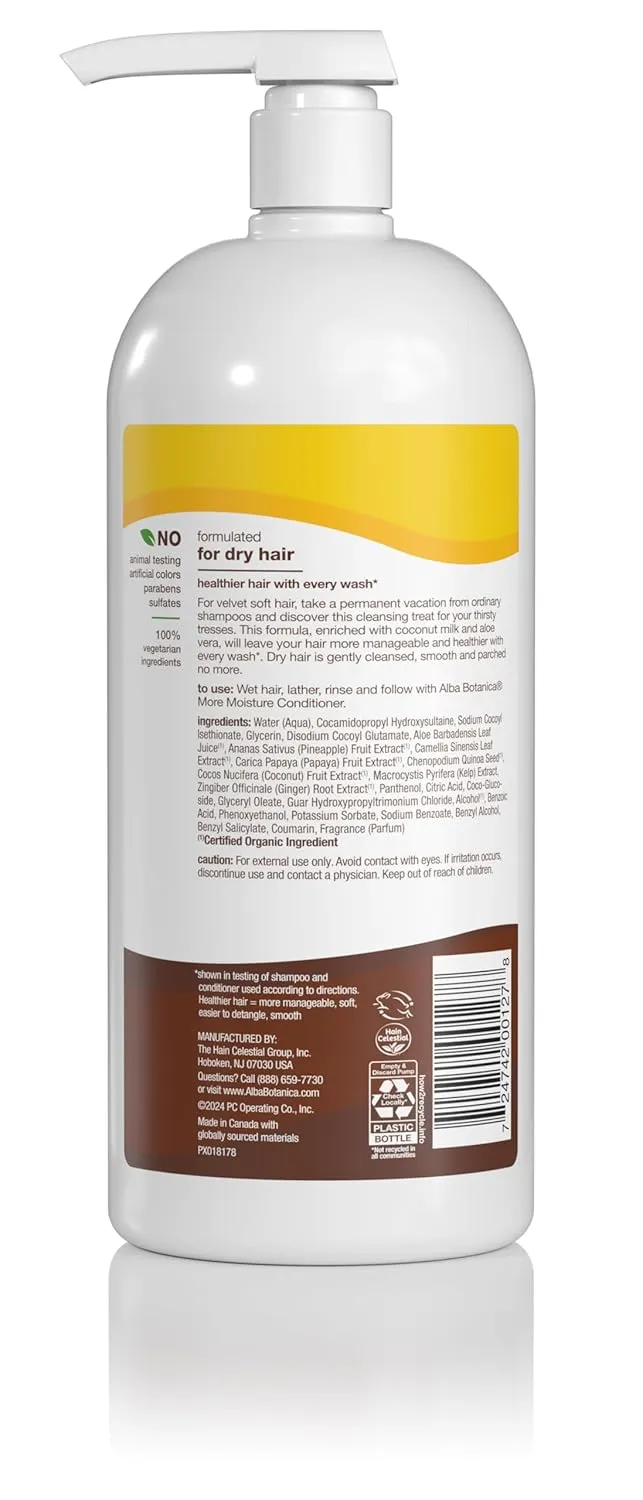 Alba Botanica More Moisture Shampoo, Coconut Milk, 32 Oz (Packaging May Vary)