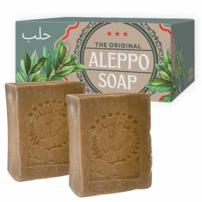 Aleppo Soap Bar,` Laurel Oil@ Virgin Olive Oil, Natural Handmade, Crafted using the Original Ancient Recipe, Gentle for Face, Body, Hair (7oz Each (Pack of 2))