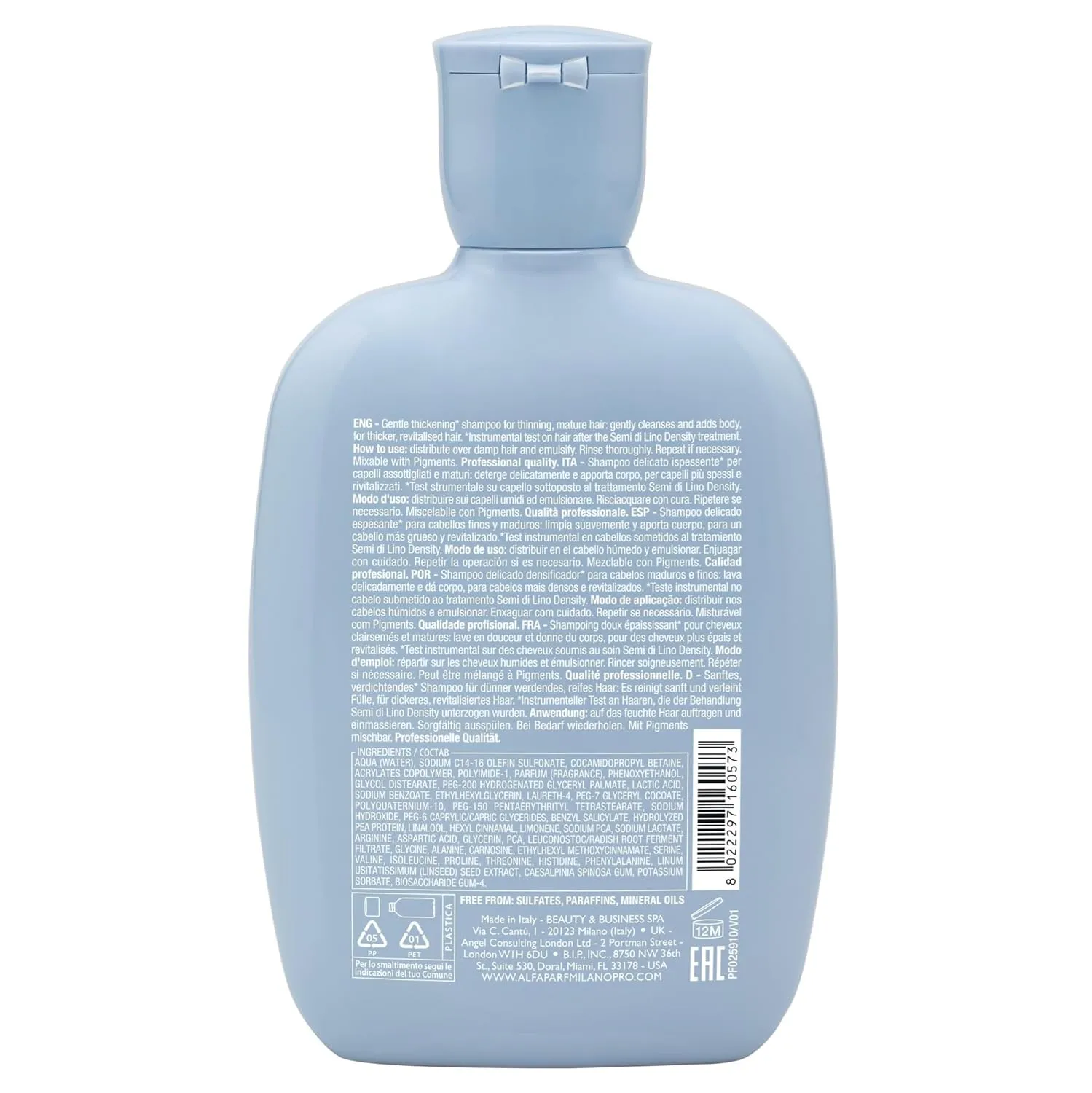 Alfaparf Milano Semi Di Lino Density Shampoo - Sulfate-Free Hair Thickening Shampoo - Gentle Cleansing Shampoo with Filler Complex - Protects & Hydrates for Long-Lasting Color