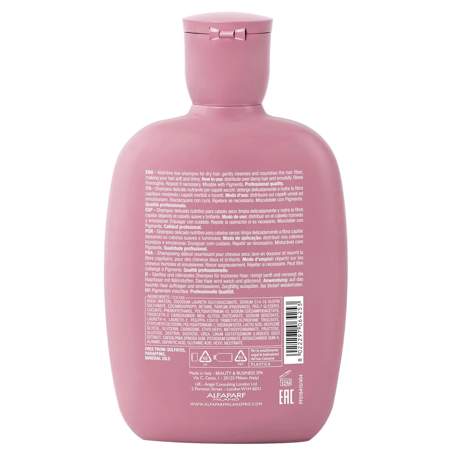 Alfaparf Milano Semi Di Lino Moisture Nutritive Sulfate Free Shampoo for Dry Hair - Paraben and Paraffin Free - Safe on Color Treated Hair - Professional Salon Quality