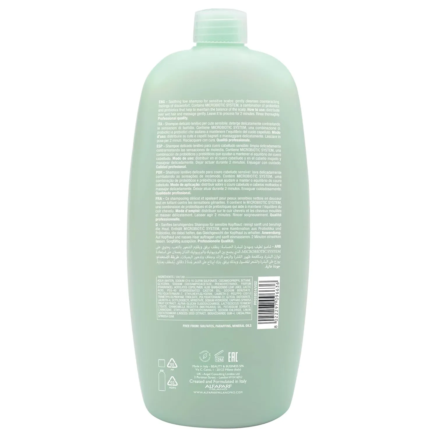 Alfaparf Milano Semi Di Lino Scalp Relief Low Shampoo for Sensitive Skin - Sulfate Free Shampoo - Soothes, Brings Comfort and Hydrates - Itch Relief - Professional Salon Quality