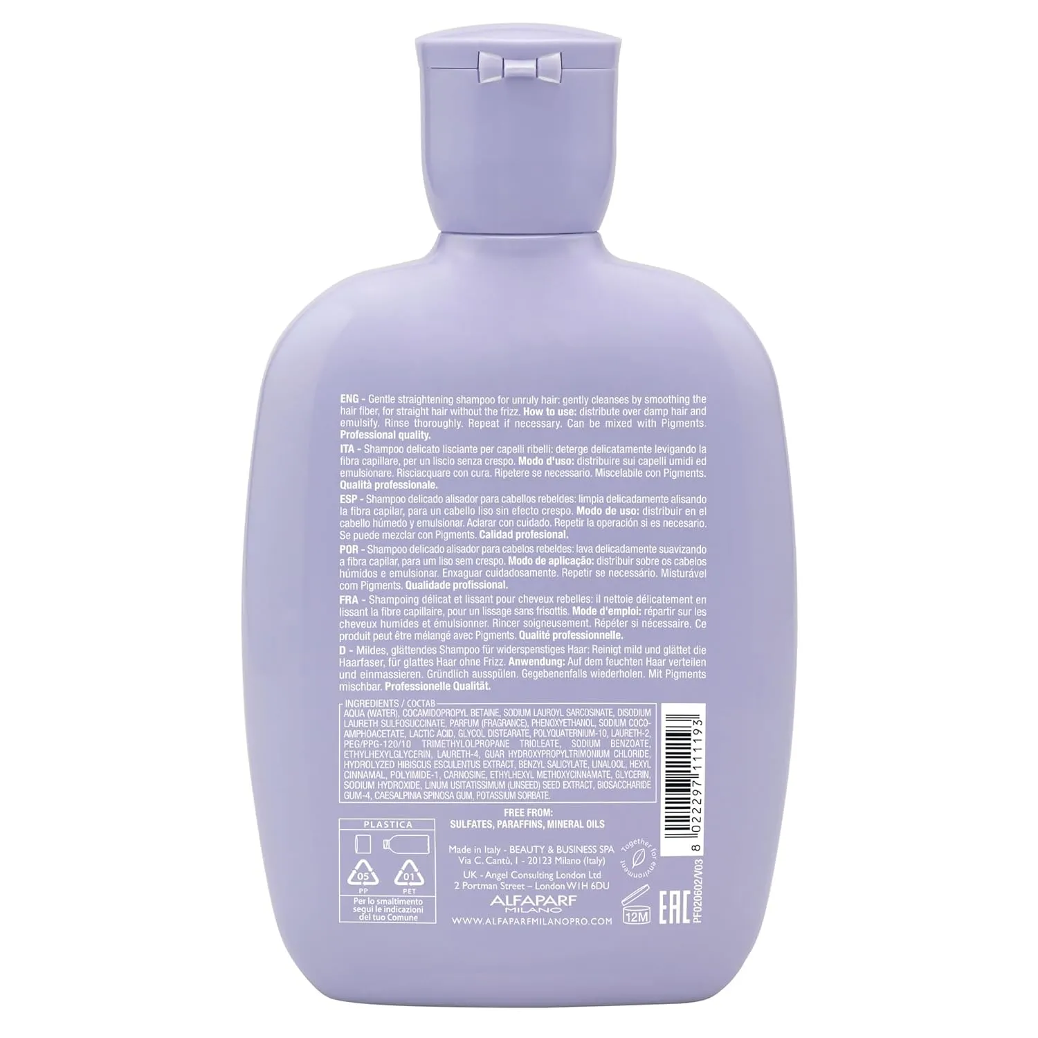 ALFAPARF MILANO Semi Di Lino Smoothing Sulfate Free Shampoo - Anti Frizz Hair Care & Cleansing Shampoo to Revitalize Dry Hair & Restore Shine