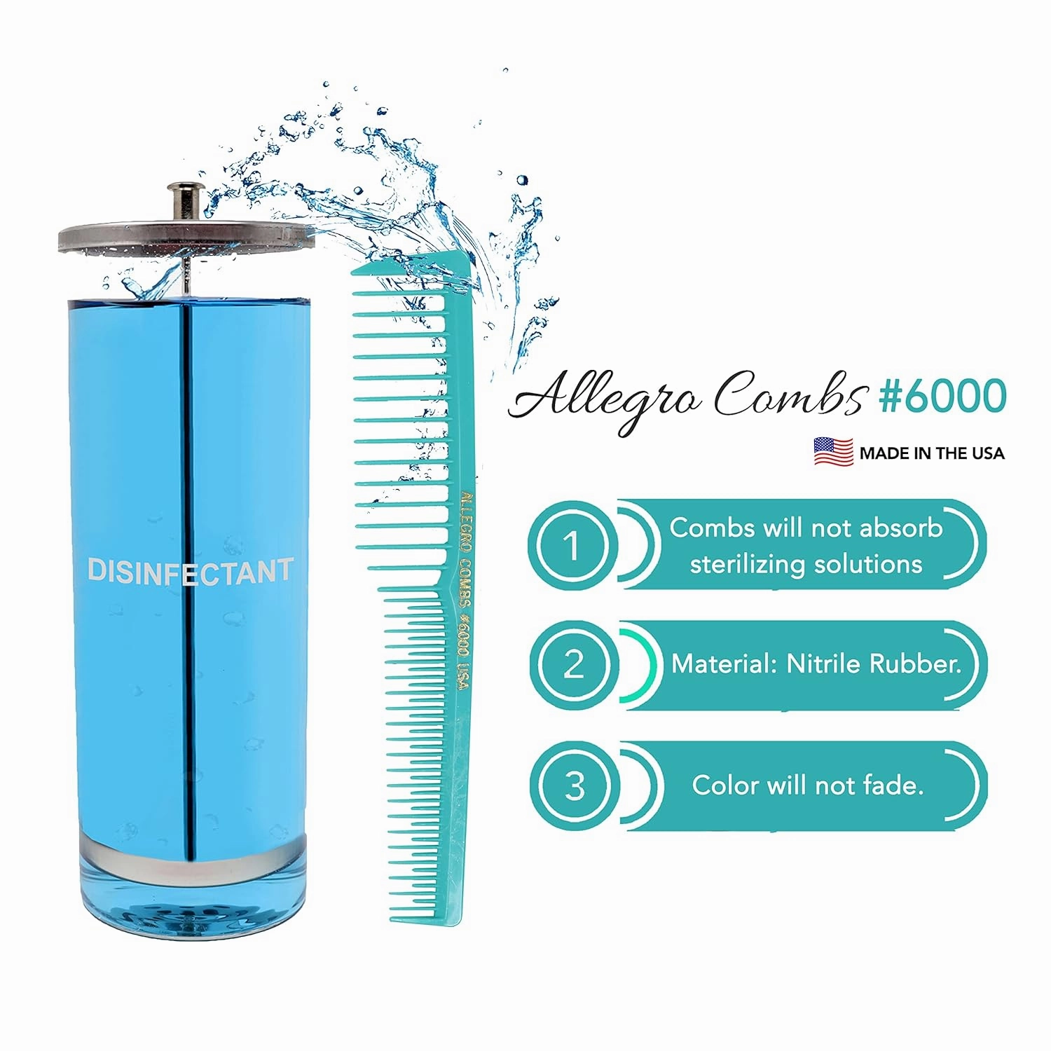 Allegro Combs 6000 Wide Tooth Teasing Lift Vented Hair Combs Space Tooth Barber Stylist Curly Hair Parting Fresh Mix 12 Pc. (Fresh Mint)