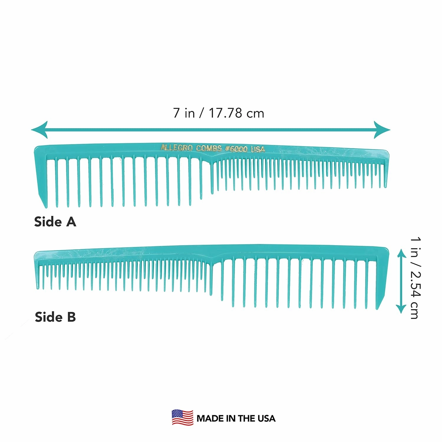 Allegro Combs 6000 Wide Tooth Teasing Lift Vented Hair Combs Space Tooth Barber Stylist Curly Hair Parting Fresh Mix 12 Pc. (Fresh Mint)